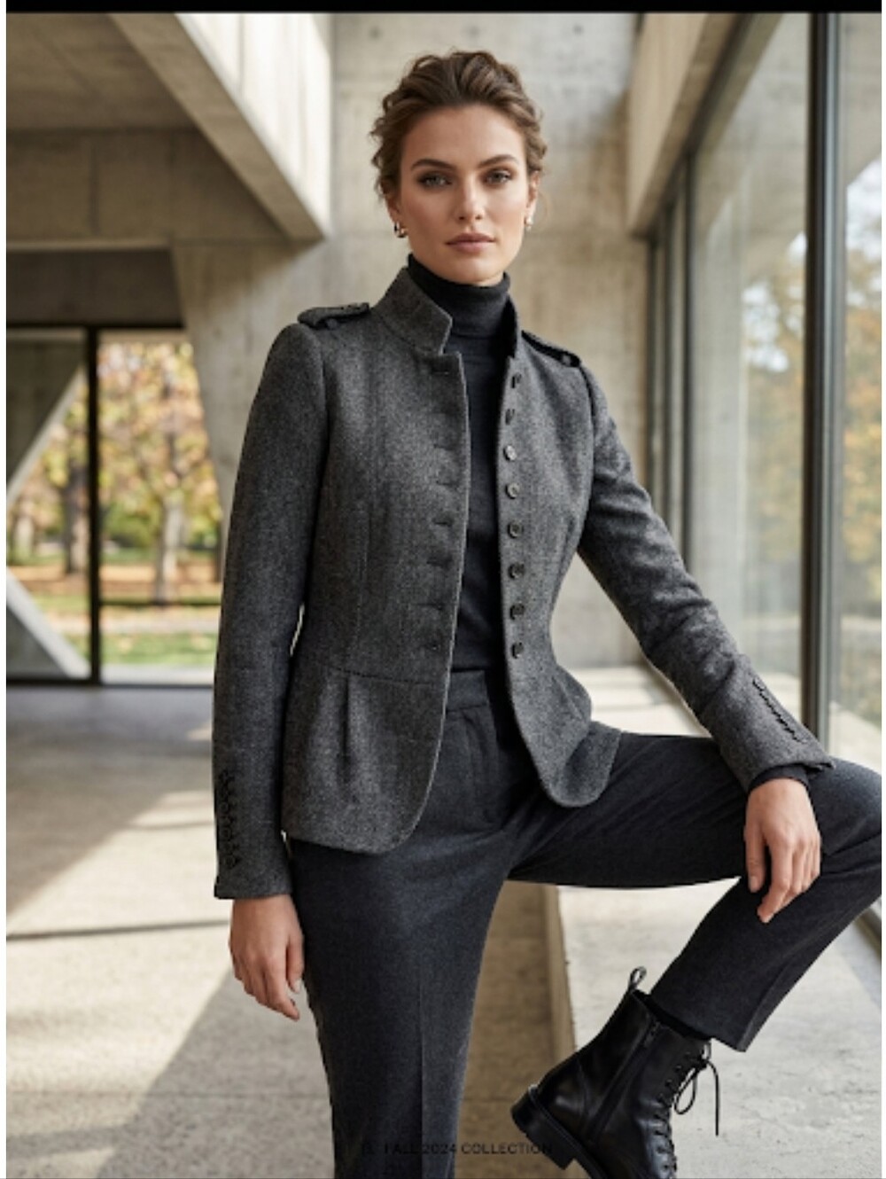 ZARA Women's Wool Blend Peplum Herringbone Military Style Blazer Jacket Size M